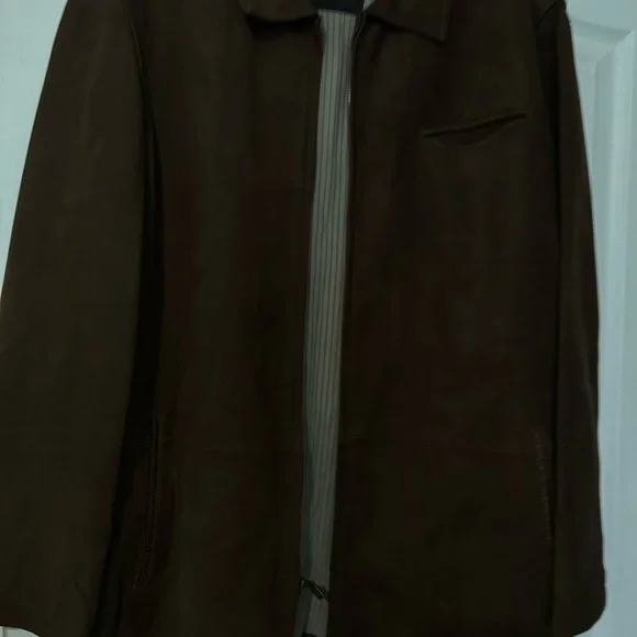 Robert Comstock Vertical Brown baby calf nubuck Leather  Jacket cl - Picture 13 of 17